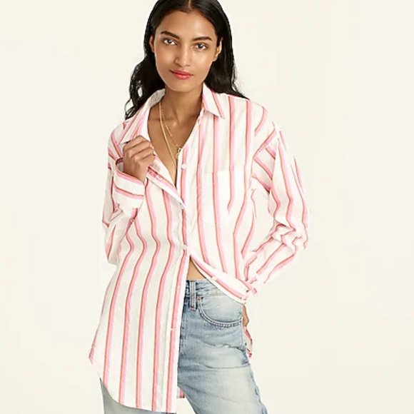 J. Crew Tops - J Crew Relaxed-fit washed cotton poplin shirt in pink stripe NWT
